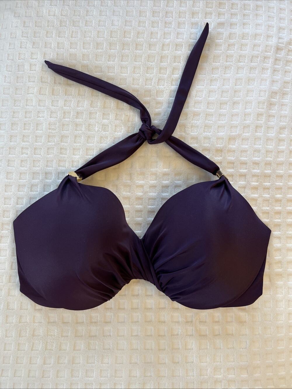 Victorias Secret Swim Underwire Bikini Top 38DD Eggplant Purple Gold Hardware